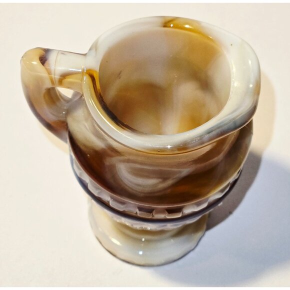 Vintage Imperial Glass Caramel Brown & White Slag Glass Miniature Pitcher Vase - Picture 4 of 7